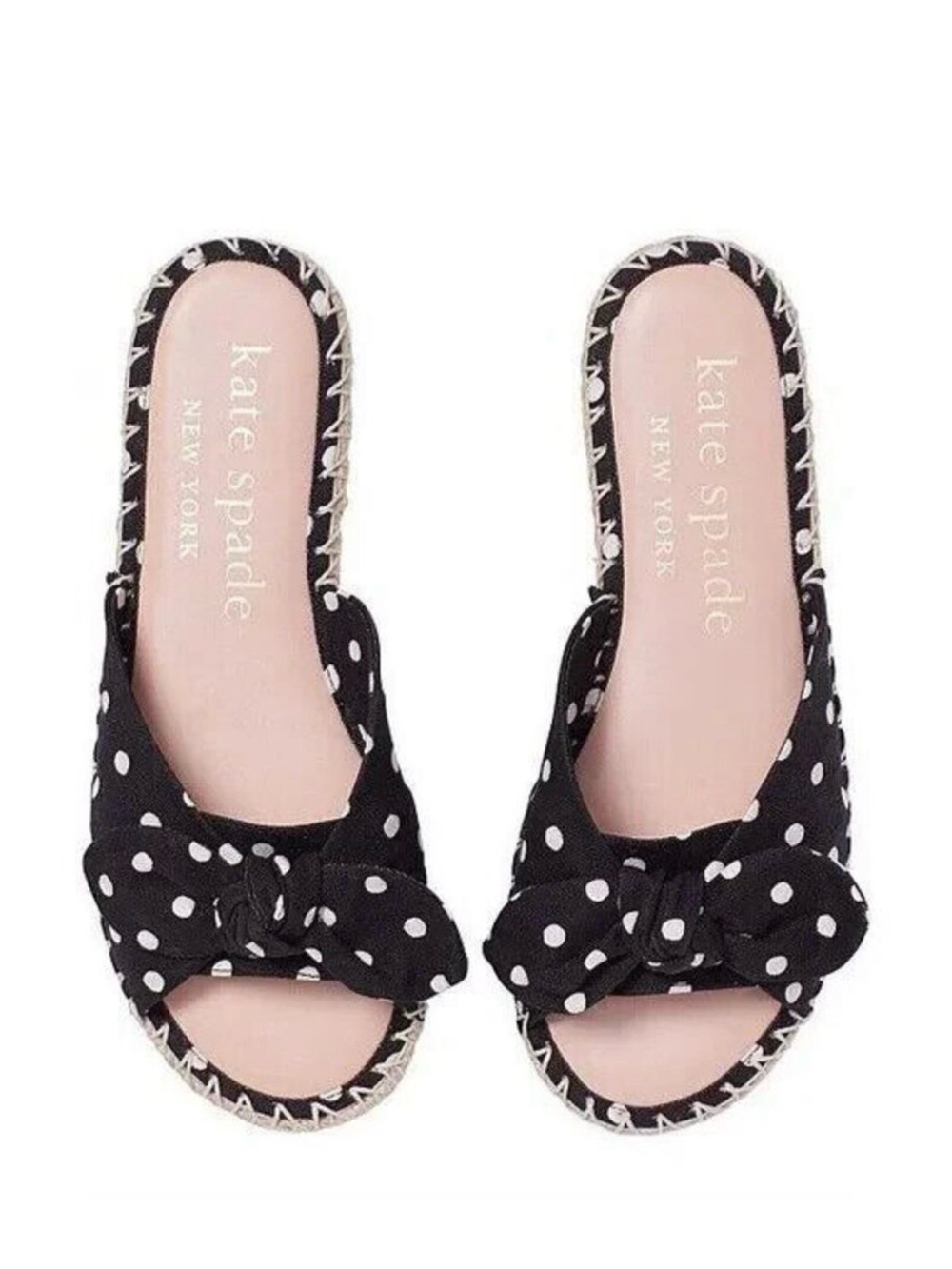 Kate Spade Saltie Shore Espadrille Slide Sandals Black Polka Dot Sz 7.5